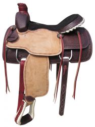 16", 17" Circle S Roping Saddle with Basketweave and Barbwire Tooling